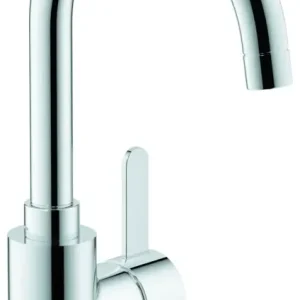 Zertifiziert Einhand-Waschtischbatterie Eurosmart Cosmopolitan 23933_1, L-Size, Einlochmontage, getrennte innenliegende Wasserwege – kein Kontakt mit Blei oder Nickel, glatter Körper, Push-open Ablaufgarnitur 1 1/4″