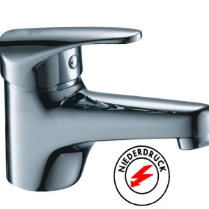 Billig Waschtisch-Einhandbatterie AqvaBasic II - für offene Heißwasserbereiter - 1"1/4 Zugstangen-Ablaufgarnitur - Kartusche mit keramischen Dichtscheiben - Heißwassersperre - Wassermengendurchflussregulierung - flexible Druckschläuche 3/8", DVGW W270 - chr