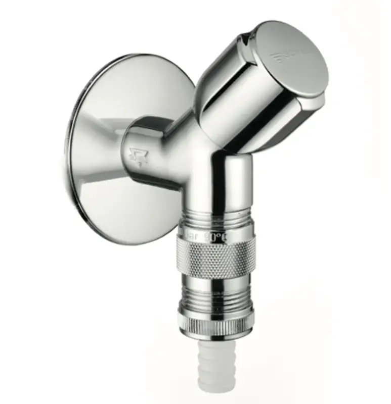 Geräteschrägsitzventil COMFORT, RFV, Wasserstopp, DN 15 G 1/2 AG, Schlauchverschraubung Ø 14,5 mm (DN 20 G 3/4 AG), chrom Zertifiziert