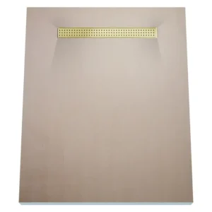 Aktuell Duschelement 90 x 185 cm 4-seitiges Gefälle mit Sekundärentwässerung Wiper Showerlay Line Elite PVD Sirocco Gold