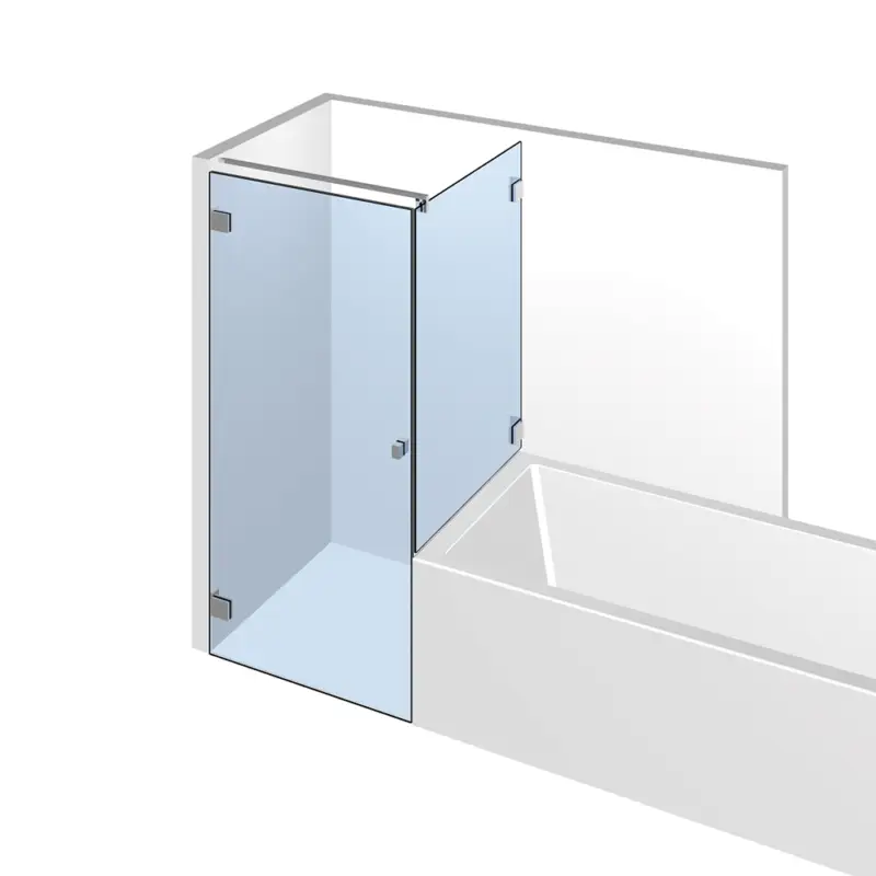 Abverkauf Glasdusche Flamea+ 12-615, 1flg. Duschtür mit 90° Festteil auf/an der Badewanne