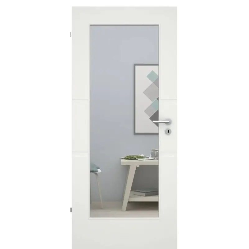 Jetzt Bestellen Zimmertür mit Lichtausschnitt soft-weiß 2 breite Rillen Eckkante - Modell Designtür QB21LA
