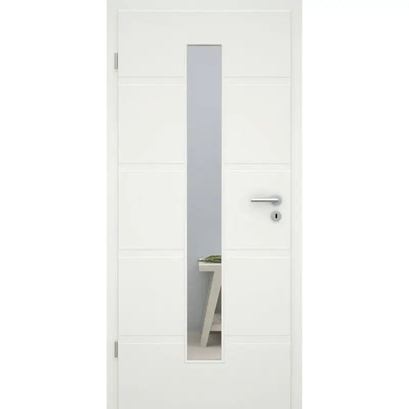 Zimmertür mit Zarge und Lichtausschnitt soft-weiß 4 breite Rillen Eckkante - Modell Designtür QB41LAM Kostenloser Versand