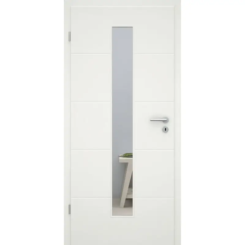 Direktkauf Zimmertür mit Zarge im Sondermaß und Lichtausschnitt soft-weiß 4 Rillen Eckkante - Modell Designtür Q41LAM