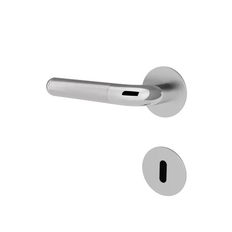 Markenprodukt Türgriff mit Flachrosette rund L- Form gerade Modell Vilara Edelstahl Clipsystem