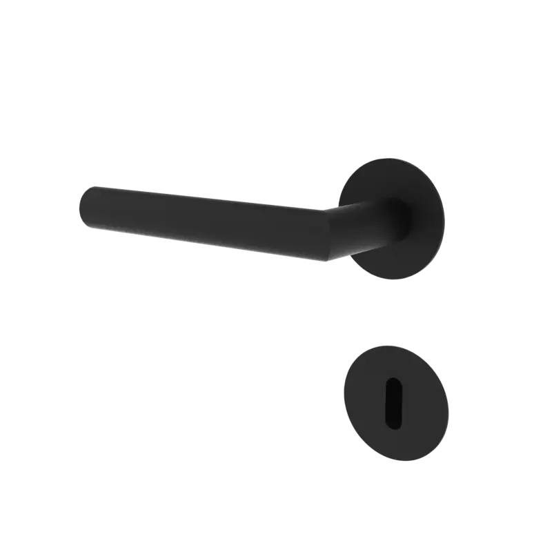 Türgriff Rosetten rund L-Form gerade Modell Javara Mattschwarz Flachrosette Expressversand