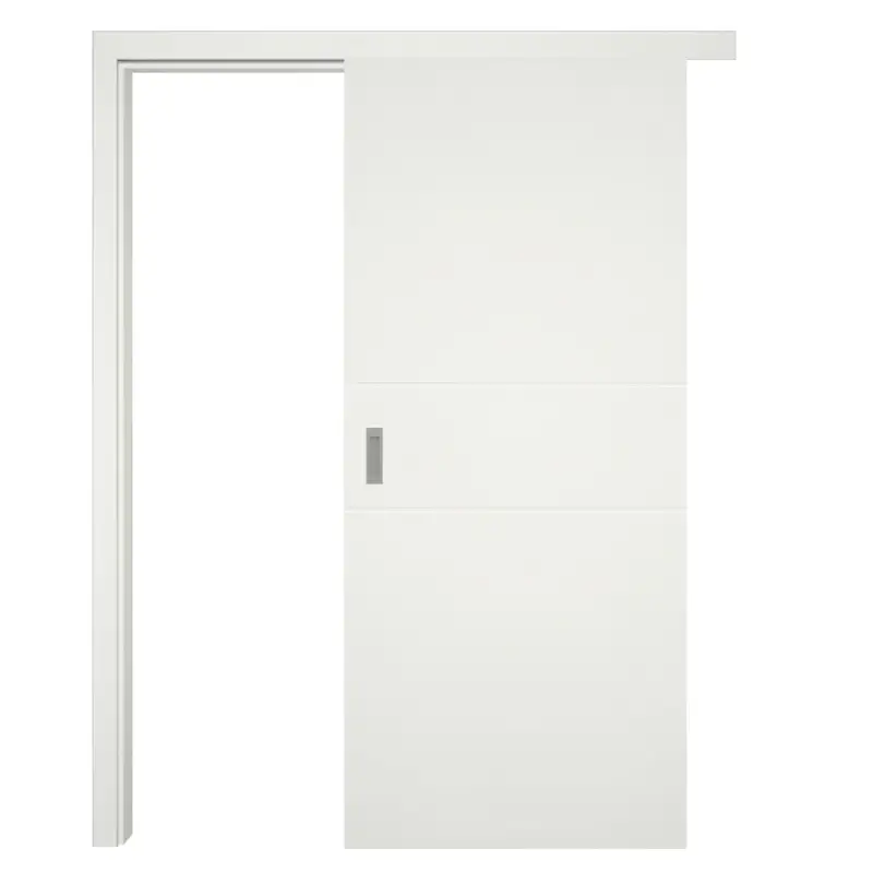 Schiebetür mit Schiebetürzarge soft-weiß Rundkante 60 mm Bekleidung 2 Rillen - Modell Designtür Q21 Markenware