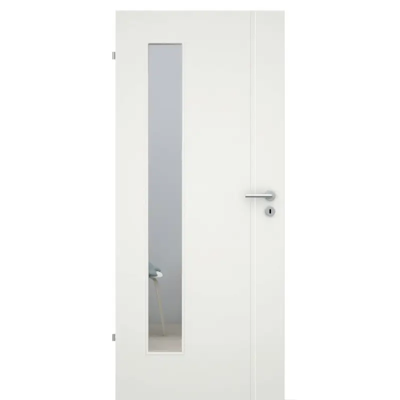 Zimmertür mit Lichtausschnitt 1 breite Rille aufrecht Schlossseite soft-weiß Eckkante - Modell Designtür ZVS11LAB Neu
