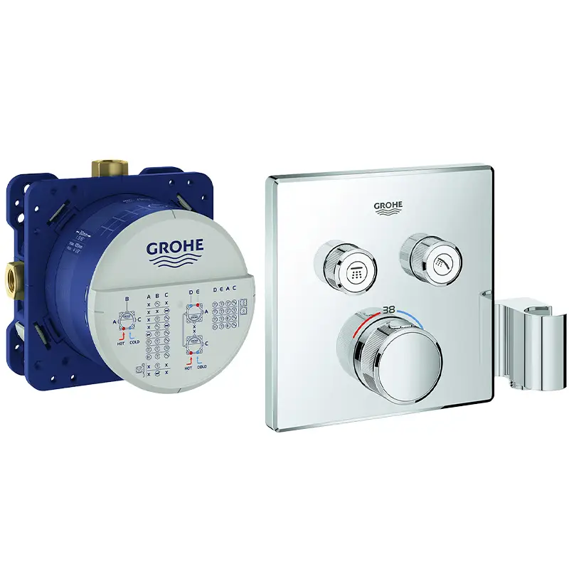 Neu Grohe Grohtherm SmartControl Thermostat mit 2 Absperrventilen und integriertem Brausehalter Set mit Grundkörper