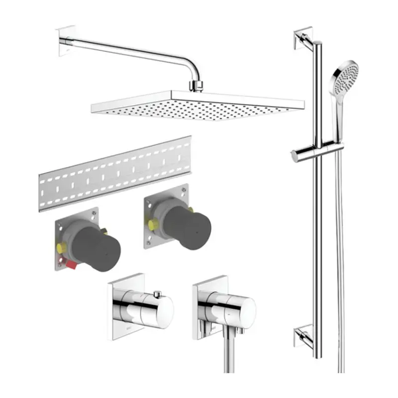 Keuco IXMO Unterputz Thermostat Duschsystem eckig mit Kopfbrause 250x250 Wandanschluss und Grundkörper, chrom Ausverkauf