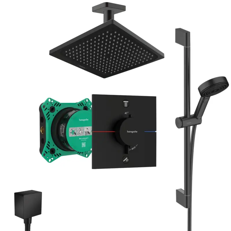 Hansgrohe ShowerSelect Comfort Unterputz Duschsystem Pulsify Brauseset schwarz matt Crometta E 240, Deckenanschluss und iBox Kostenfreie Lieferung