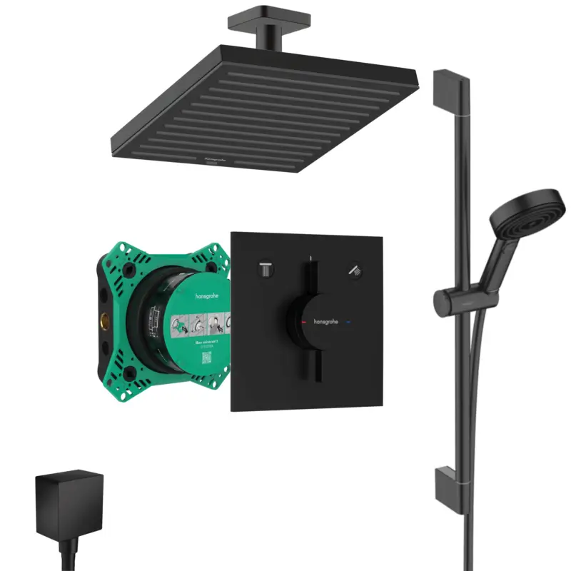 Aktuell Hansgrohe DuoTurn E Unterputz Duschsystem Pulsify Brauseset schwarz matt Pulsify E 260 Deckenanschluss und iBox