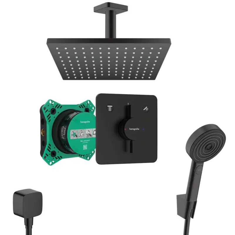 Hansgrohe DuoTurn Q Unterputz Duschsystem Pulsify schwarz matt Vernis Shape 230 Deckenanschluss und iBox Markenprodukt