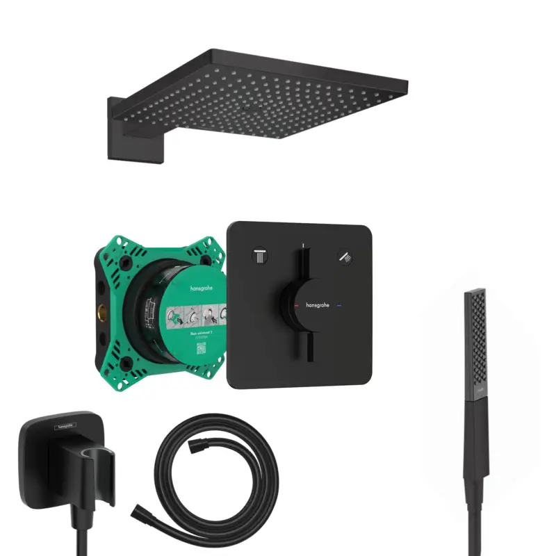 Abverkauf Hansgrohe DuoTurn Q Unterputz Duschsystem Rainfinity 1jet schwarz matt Kopbrause Raindance E 300 und iBox