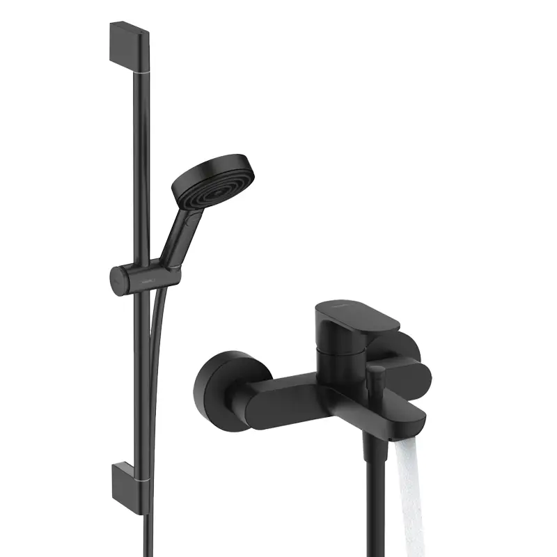 Preis Gesenkt Hansgrohe Rebris S Einhebel-Wannenmischer Aufputz Set mit Pulsify Select S Brausegarnitur mit Stange 3jet EcoSmart schwarz matt