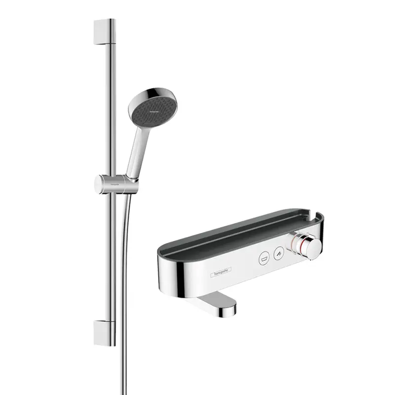 Hansgrohe ShowerTablet Select Thermostat Wannenarmatur Aufputz mit hansgrohe Activera Select S Brausegarnitur Brauseset mit Stange chrom Top-Preis