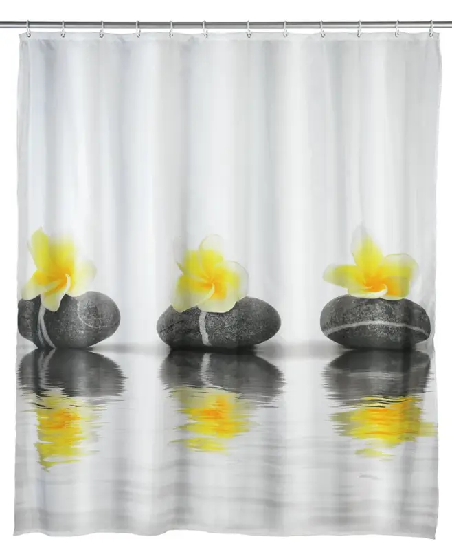 Duschvorhang Mod. Stones with Flower, 180 x 200 cmwaschbar Highlight
