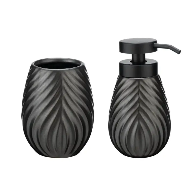 Bad-Accessoire Set Mod. Idro Anthrazit, 2-tlg.Seifenspender und Zahnputzbecher Gratis Versand