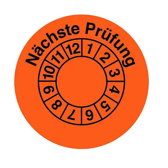 Prüfplaketten "Nächste Prüfung", orange/schwarz Ø 35 mm, 10 Stück Highlight