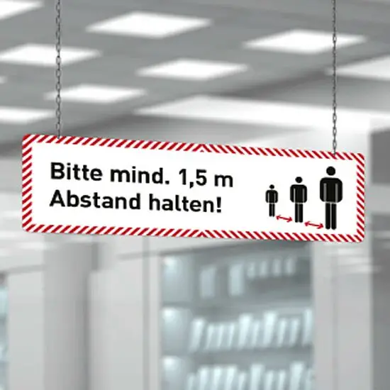 Billig Deckenabhänger "Bitte mind. 1,5 m Abstand halten!"
