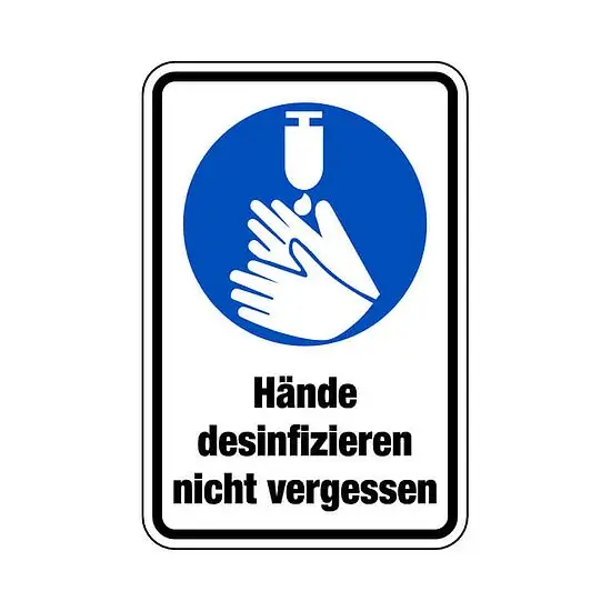 Gebotszeichen Hände desinfizieren nicht vergessen Sichere Zahlung