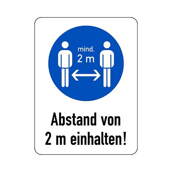 Hinweisschild - Abstand von 2 m einhalten! Geprüft