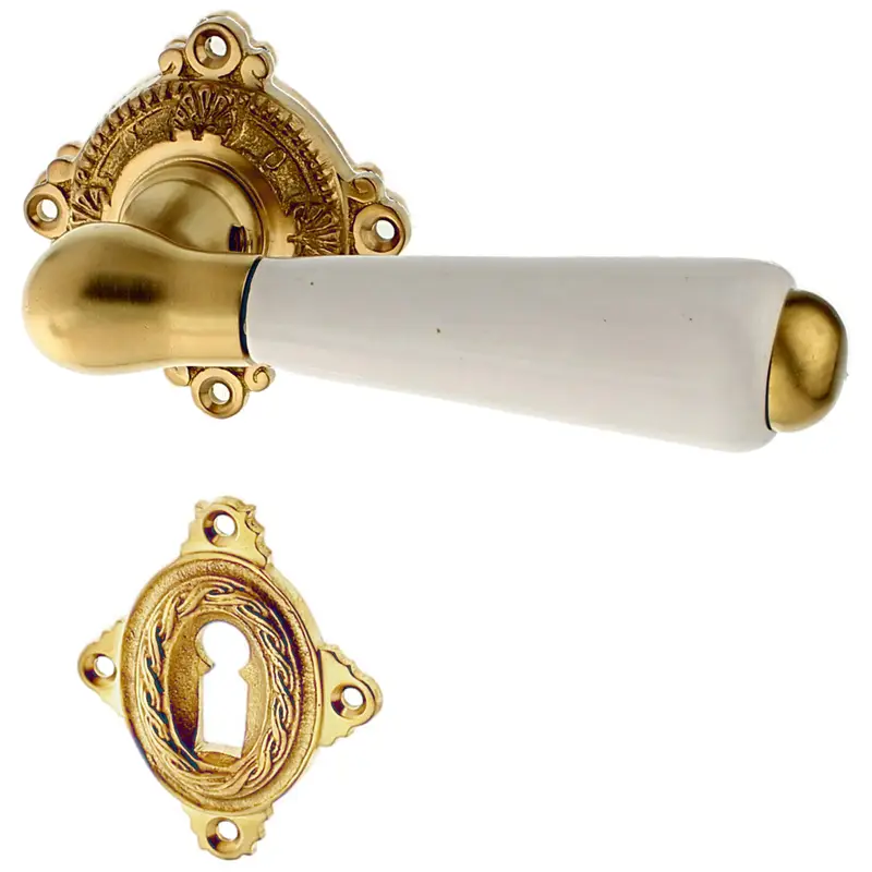 Neu Im Sortiment Türgarnitur mit Griffhülse aus Horn, Keramik oder Holz Messing Modell Ratswerder