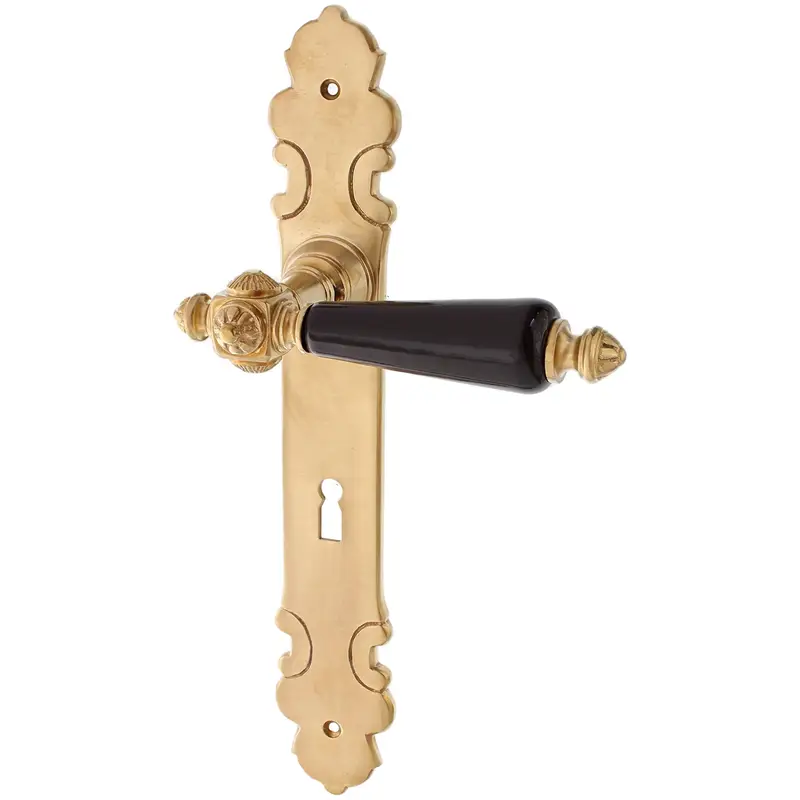 Messing Drückergarnitur mit Keramik, Holz oder Horn Handhabe Modell Stassower See Kracherpreis