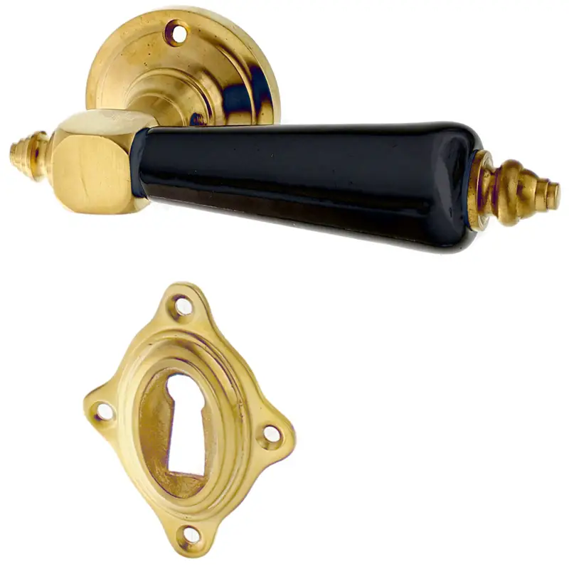 Billig Zimmertürbeschlag Messing mit Drückerhülse aus Horn, Keramik oder Holz Modell Fallada