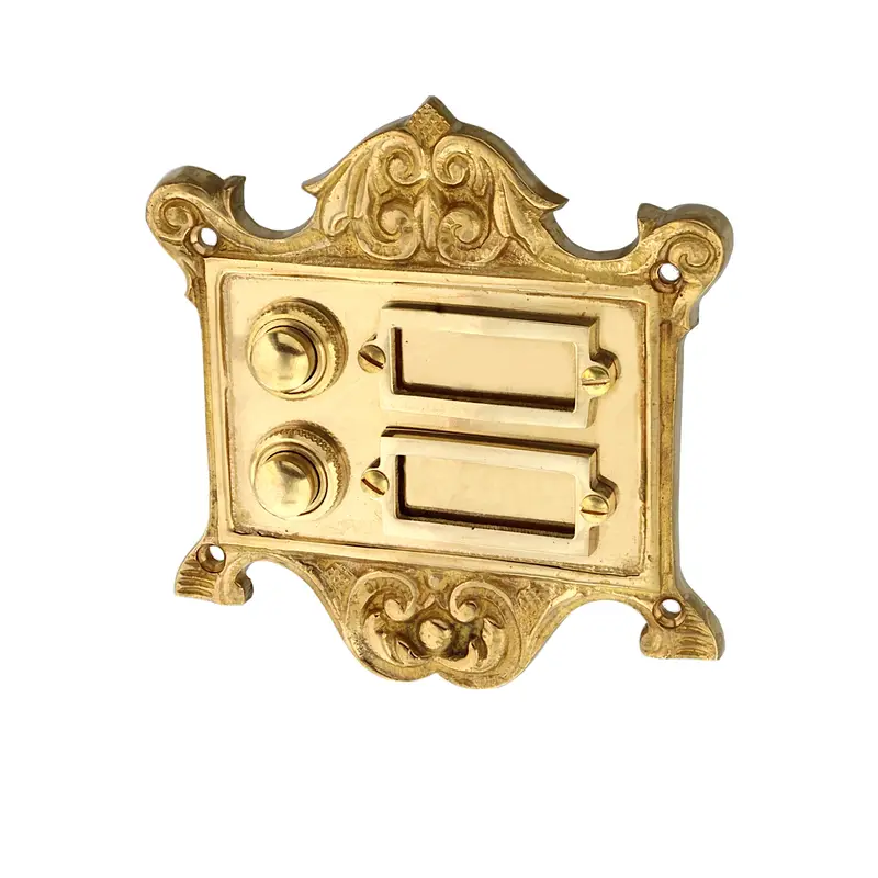 Angebot Historische Klingel aus der Zeit des Jugendstil mit zwei Namensfeldern - Messing poliert