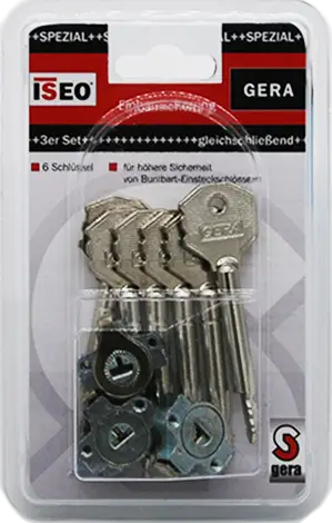 3 Stk. Einbausicherung gleichschließend, mit 6 Schlüssel 50 mm Kostenloser Versand