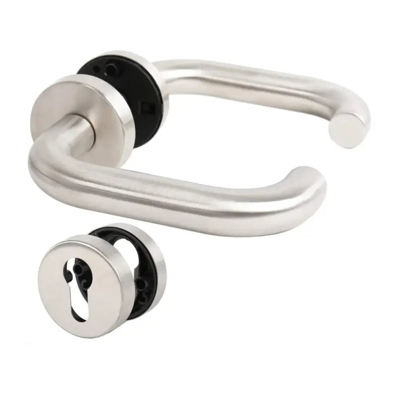 Rosettengarnitur Lienbacher 50.01.043.0, PZ, Nuss 8 mm, Ø 52 mm, Edelstahl, U-Form-Drücker Echt