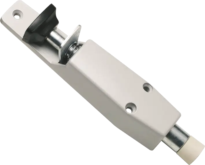 Türfeststeller mit Tretbolzen, Hub 30 mm, weiß Abverkauf