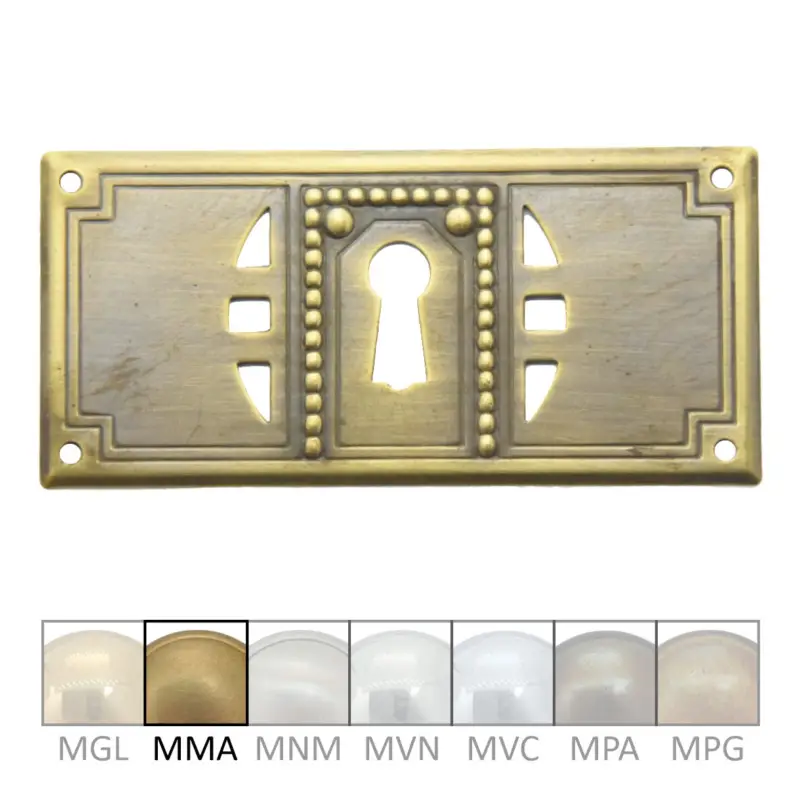 Jugendstil Möbelschild geprägt Messing MMA 85 x 40mm mit Schlüsselloch Serie JU024 Super-Preis
