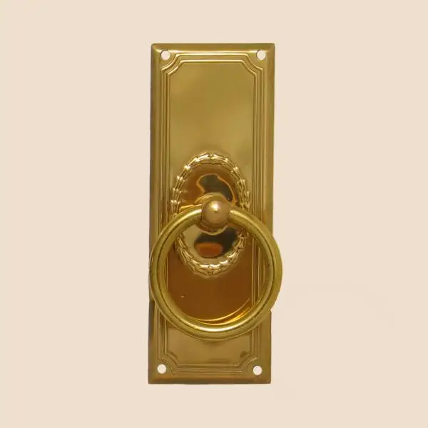 Jugendstil Möbelschild geprägt Messing MGL 38 x 100mm mit Griff Serie JU003 Geprüft
