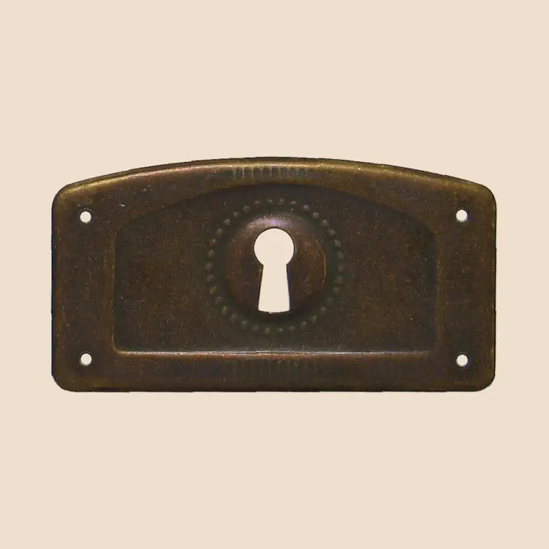 Abverkauf Jugendstil Möbelschild geprägt Messing MPA 80 x 42mm mit Schlüsselloch Serie JU007