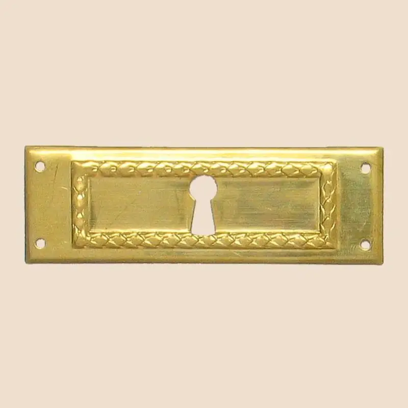 Top-Preis Jugendstil Möbelschild geprägt Messing MGL 94 x 30mm mit Schlüsselloch Serie JU014