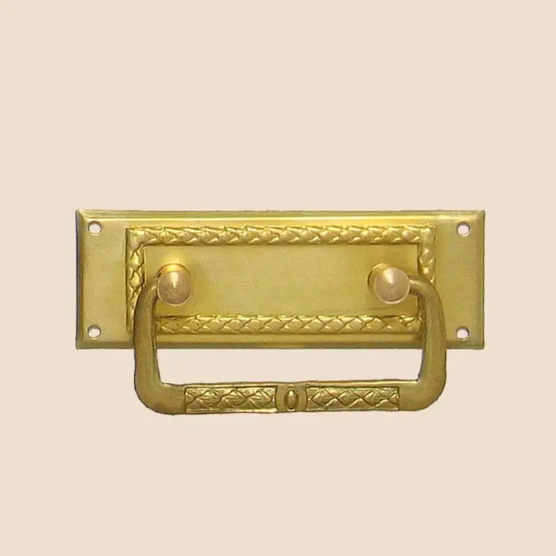 Jugendstil Möbelschild geprägt Messing MMA 79 x 27mm mit Griff Serie JU014 Heißes Angebot