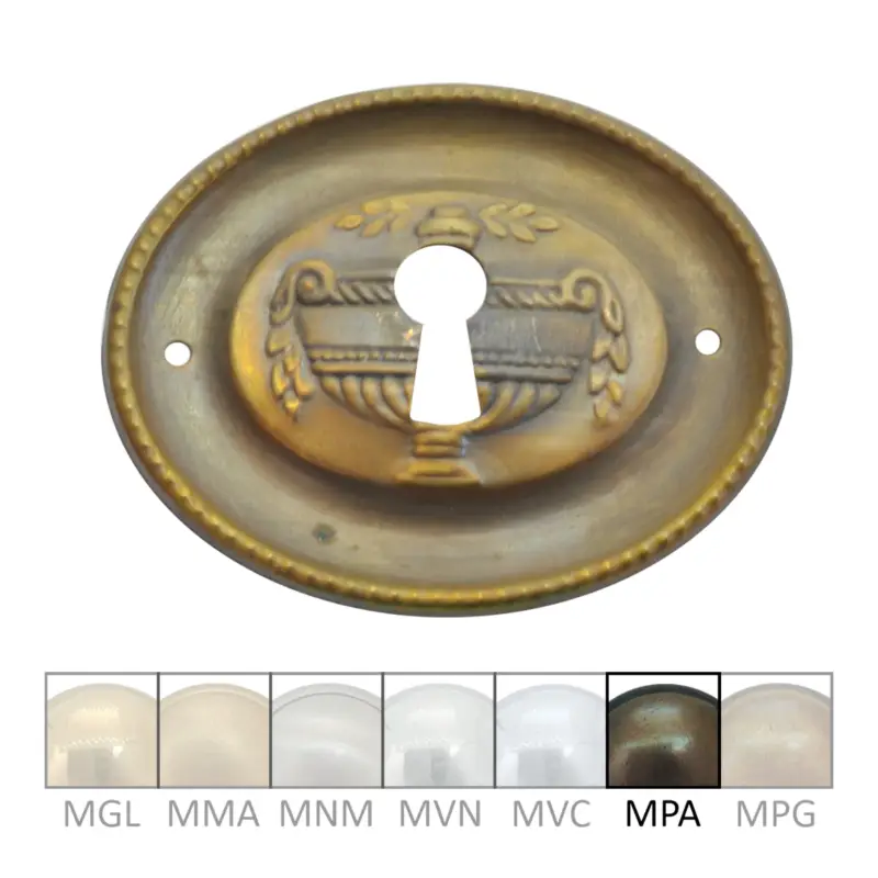 Abverkauf Klassizismus Möbelschild geprägt Messing MPA 70x60mm mit Schlüsselloch Serie KL085