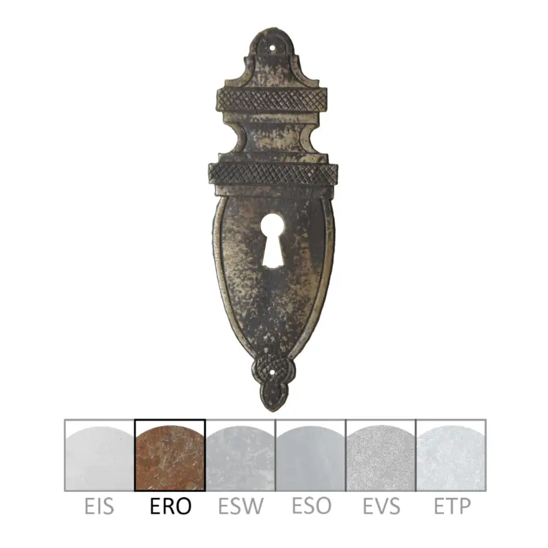 Preiswert Klassizismus Möbelschild Eisen gerostet ERO 48x138mm mit Schlüsselloch Serie KL113